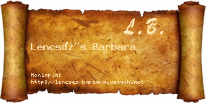Lencsés Barbara névjegykártya